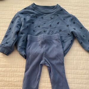 Cozy Blue Kids Matching Set with Floral Accents